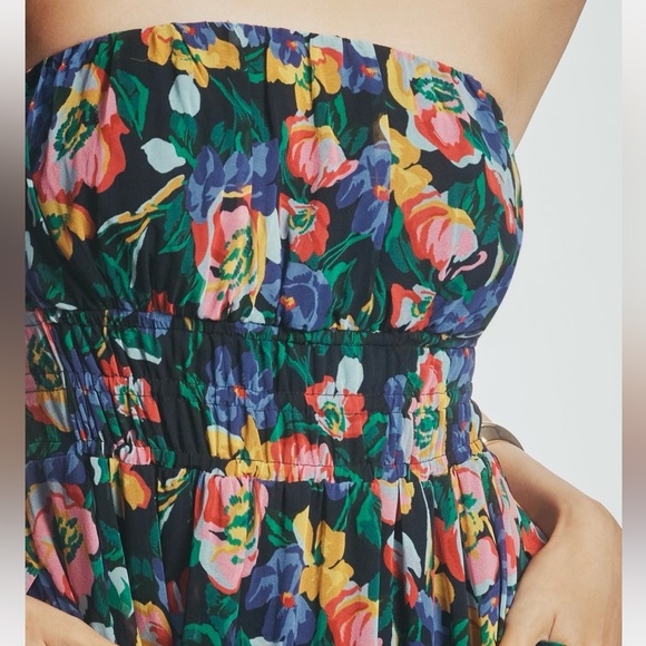 Anthropologie The Somerset Strapless Maxi Dress Size XL Blue Pattern Pockets - Picture 3 of 14